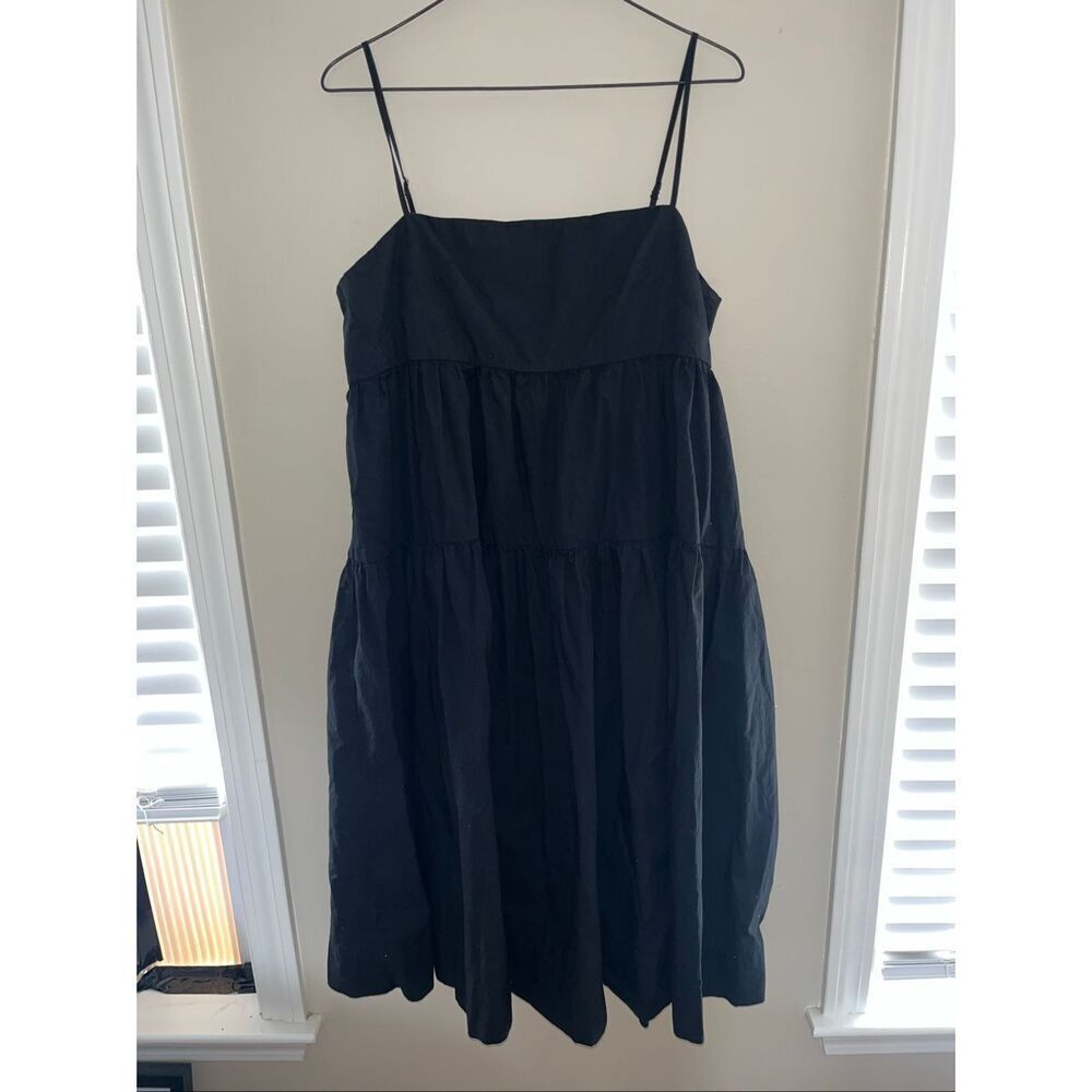 J.Crew Black Cotton Tiered Dress Size 14 Bow Back
